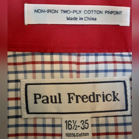 Paul Fredrick White/Blue/Red Check Button Down Long Sleeve Shirt Size 16.5- 35 - Picture 4 of 8